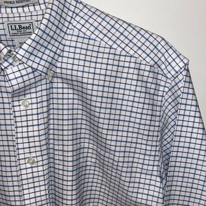 LL BEAN Men's 16 1/2- 32” Sleeve Button Down Wrinkle Resistant Blue Black